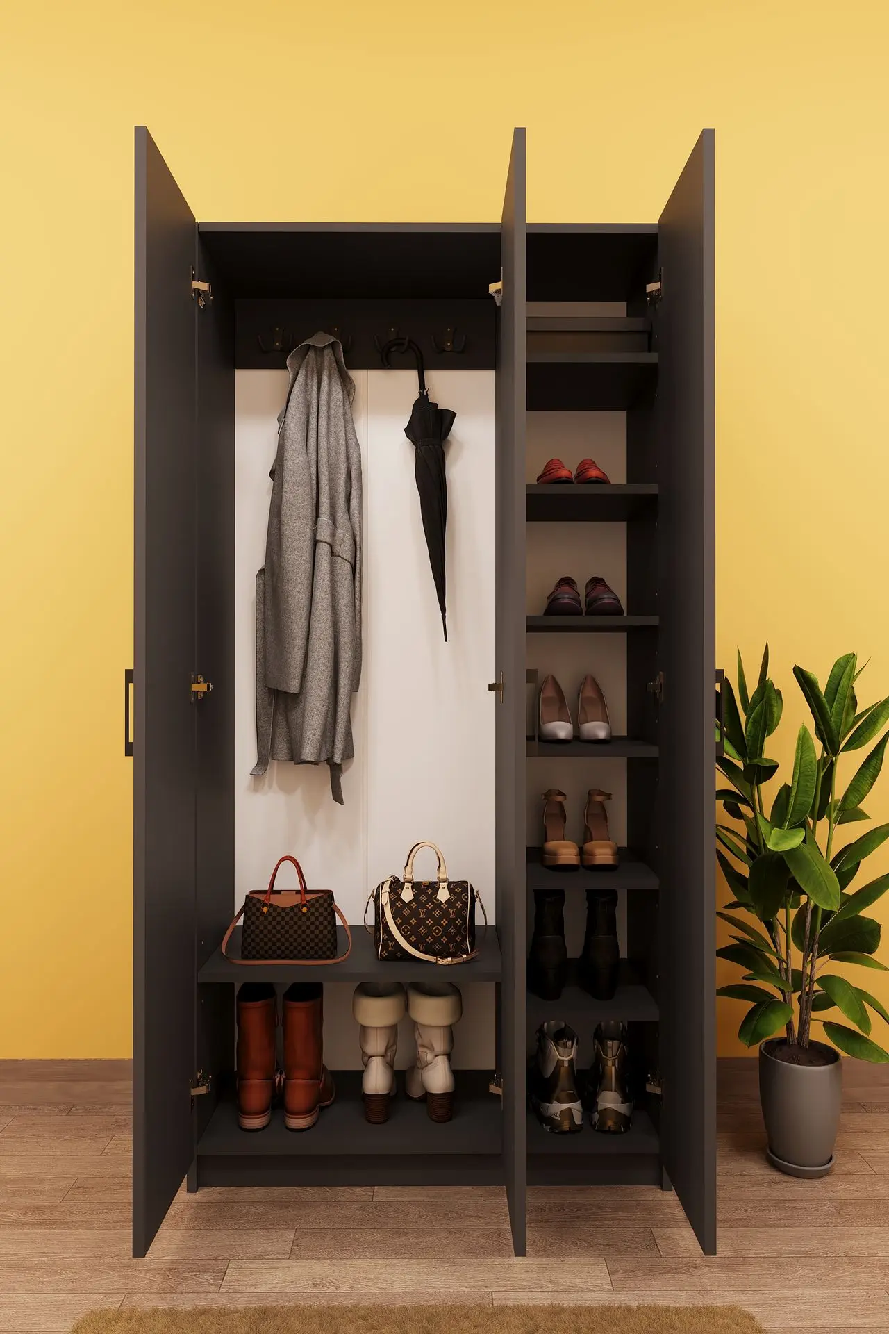 Dar Girişler İçin Vestiyer ve Portmanto 90 cm Ayakkabılıklı Askılıklı V-07 