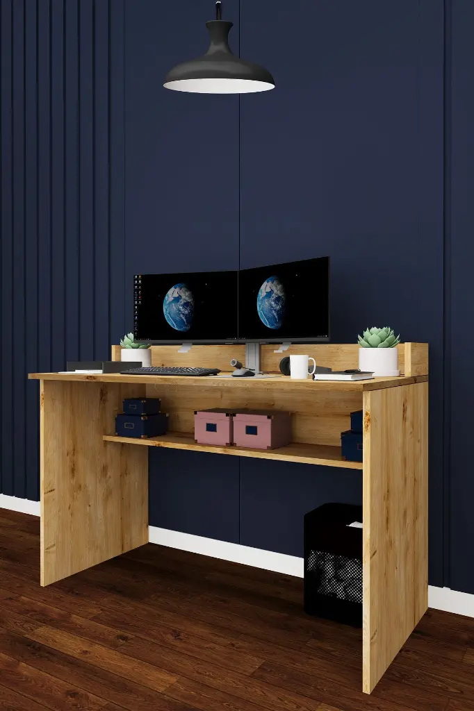 Raflı Çalışma Masası 120 cm, Alt Raflı MDF Bilgisayar Masası - ÇM-01