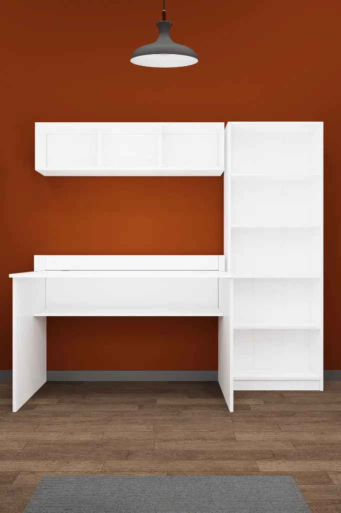 Kitaplıklı Çalışma Masası Seti 120 cm, 5 Raflı Kitaplık ve Duvar Rafı - ÇMT001
