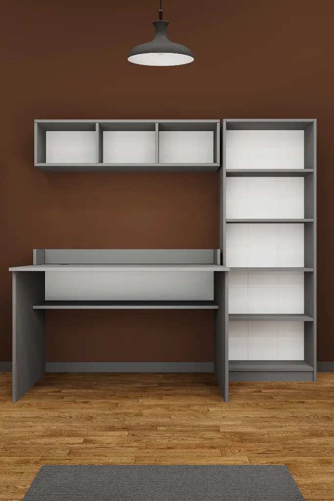 Kitaplıklı Çalışma Masası Seti 120 cm, 5 Raflı Kitaplık ve Duvar Rafı - ÇMT001