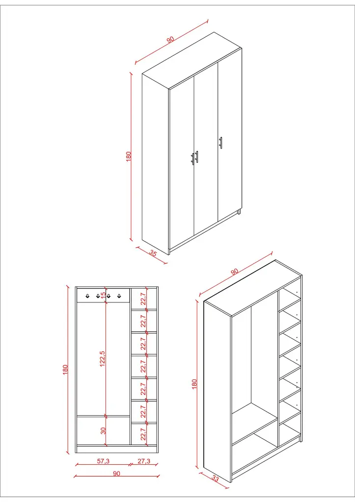 V-07 Dar Girişler İçin Vestiyer ve Portmanto 90 cm Ayakkabılıklı Askılıklı