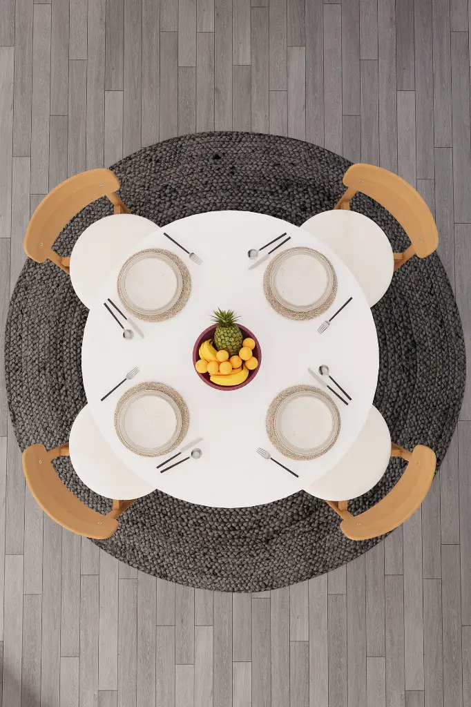 Yuvarlak Yemek Masası Takımı 4 Kişilik 90 cm Dolaplı Masa ve 4 Sandalye - YMT-04