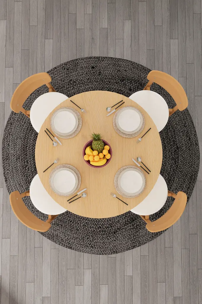 Yuvarlak Yemek Masası Takımı 4 Kişilik 90 cm Dolaplı Masa ve 4 Sandalye - YMT-04