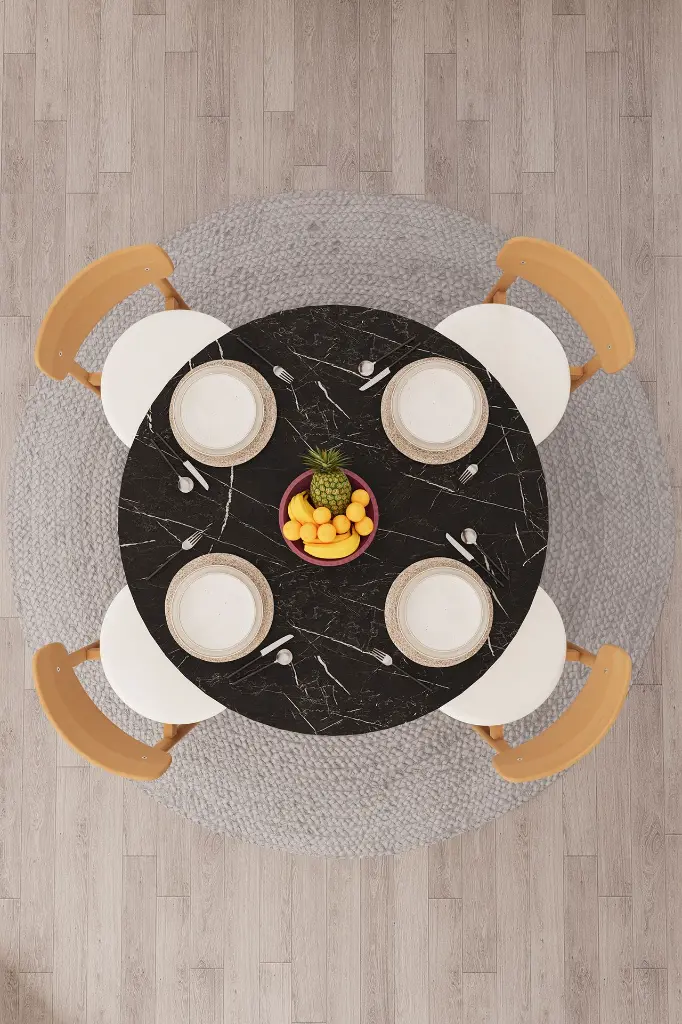 Yuvarlak Yemek Masası Takımı 4 Kişilik 90 cm Dolaplı Masa ve 4 Sandalye - YMT-04