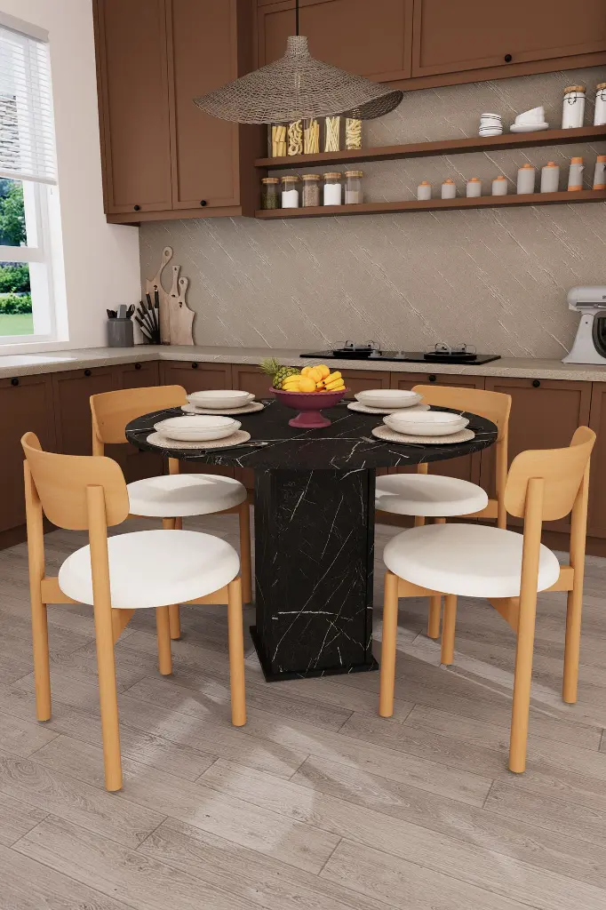 Yuvarlak Yemek Masası Takımı 4 Kişilik 90 cm Dolaplı Masa ve 4 Sandalye - YMT-04