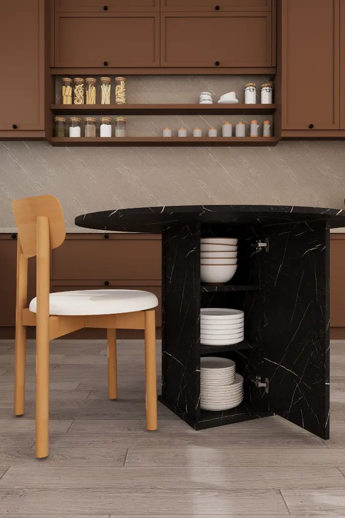 Yuvarlak Yemek Masası Takımı 4 Kişilik 90 cm Dolaplı Masa ve 4 Sandalye - YMT-04