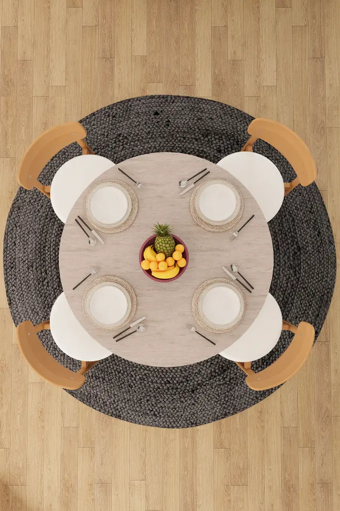 Yuvarlak Yemek Masası Takımı 4 Kişilik 90 cm Dolaplı Masa ve 4 Sandalye - YMT-04