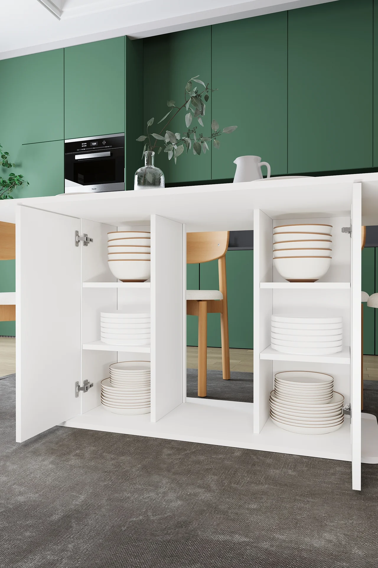 6 Kişilik Yemek Masası Takımı 160x90 cm Dolaplı Masa ve 6 Sandalye - YMT-06