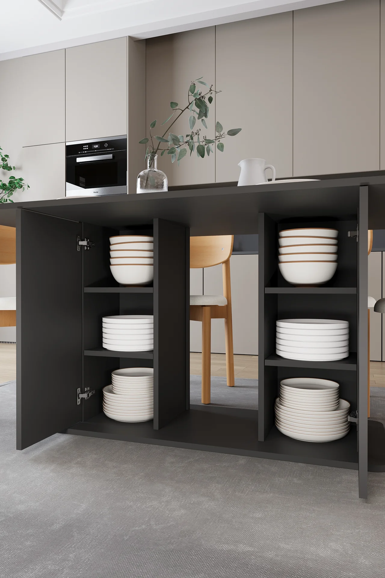 6 Kişilik Yemek Masası Takımı 160x90 cm Dolaplı Masa ve 6 Sandalye - YMT-06