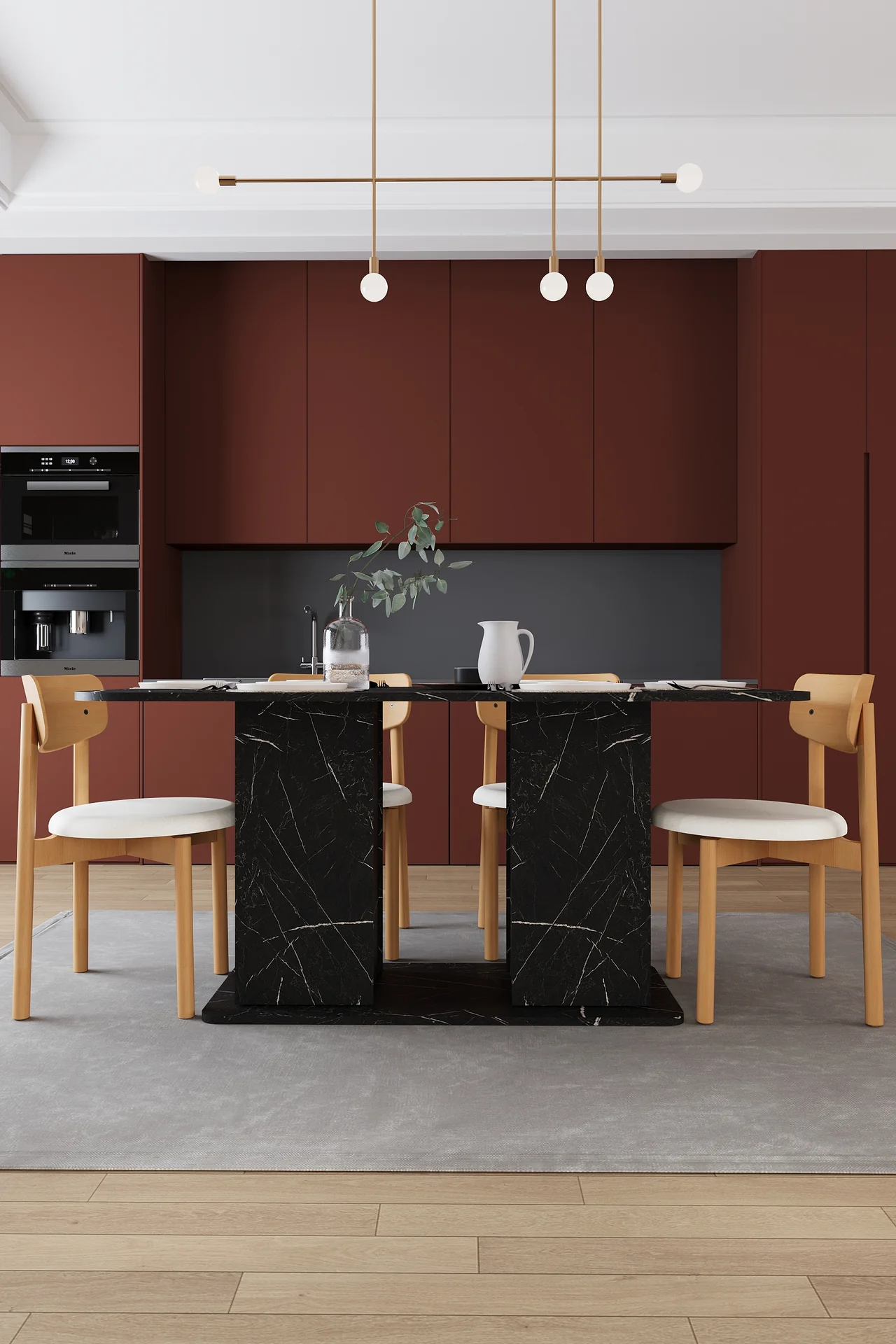 6 Kişilik Yemek Masası Takımı 160x90 cm Dolaplı Masa ve 6 Sandalye - YMT-06