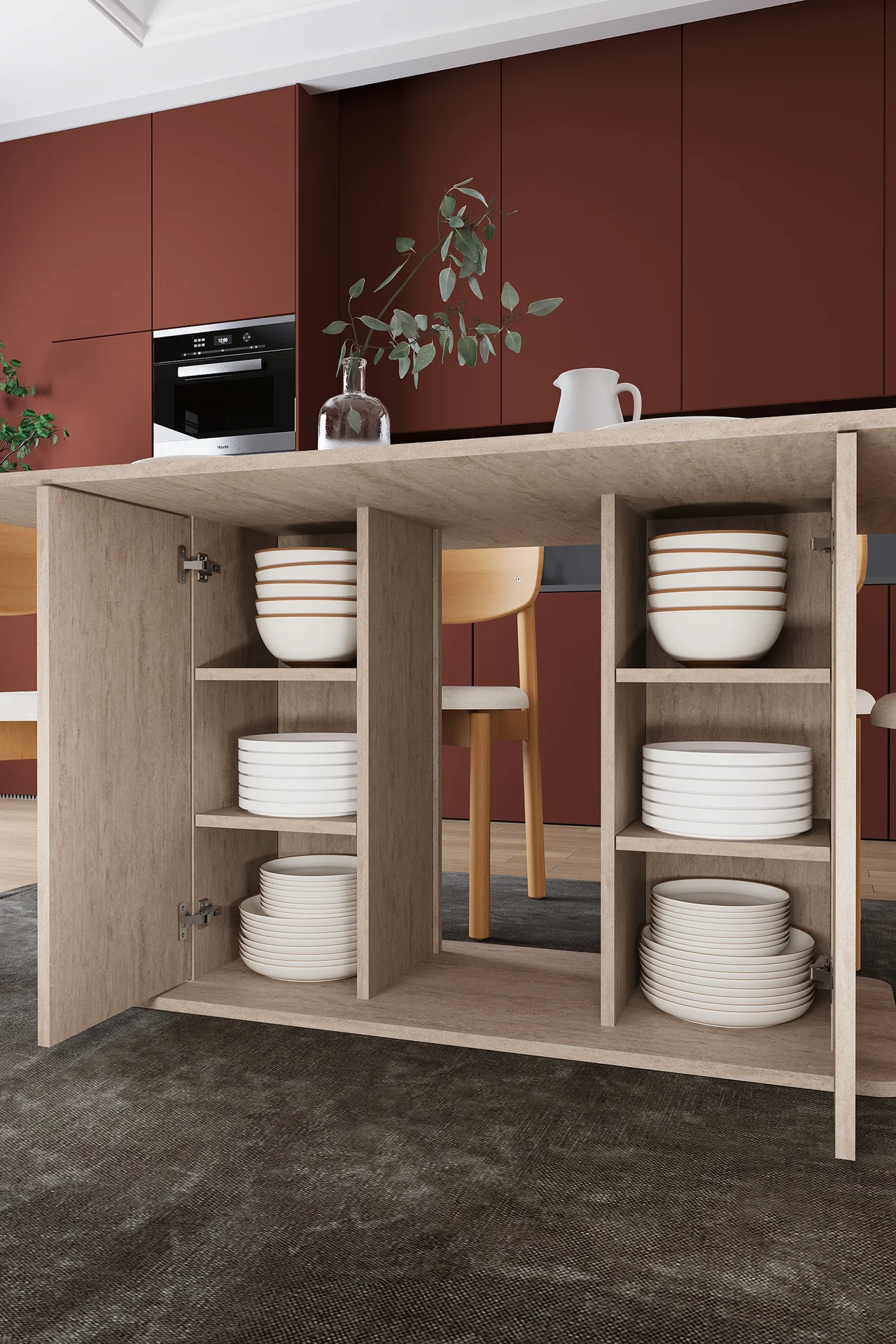 6 Kişilik Yemek Masası Takımı 160x90 cm Dolaplı Masa ve 6 Sandalye - YMT-06