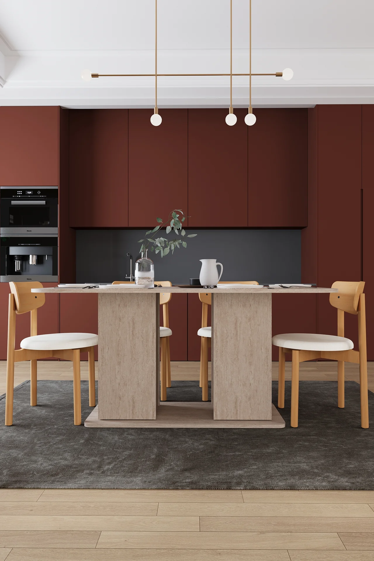 6 Kişilik Yemek Masası Takımı 160x90 cm Dolaplı Masa ve 6 Sandalye - YMT-06