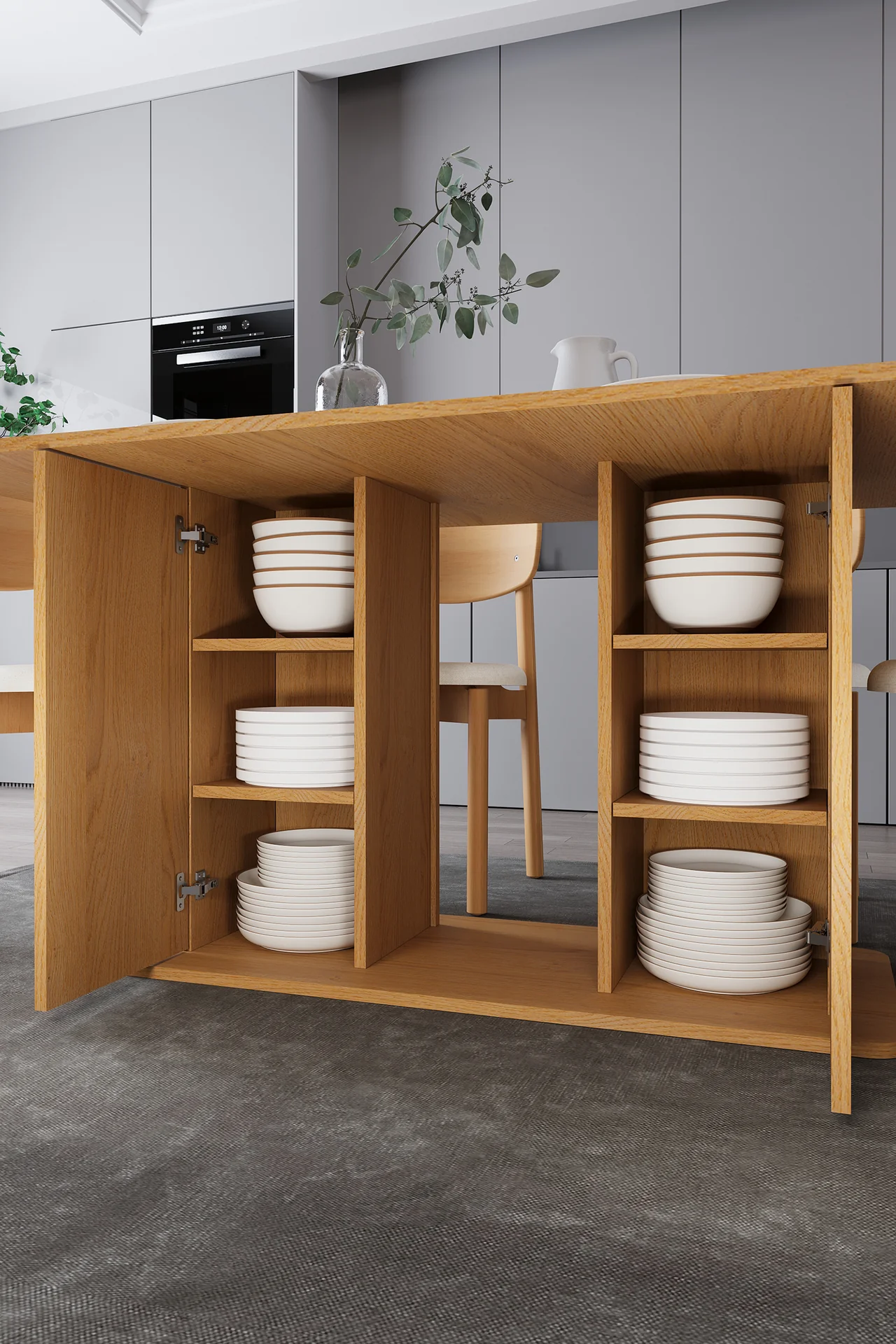 6 Kişilik Yemek Masası Takımı 160x90 cm Dolaplı Masa ve 6 Sandalye - YMT-06