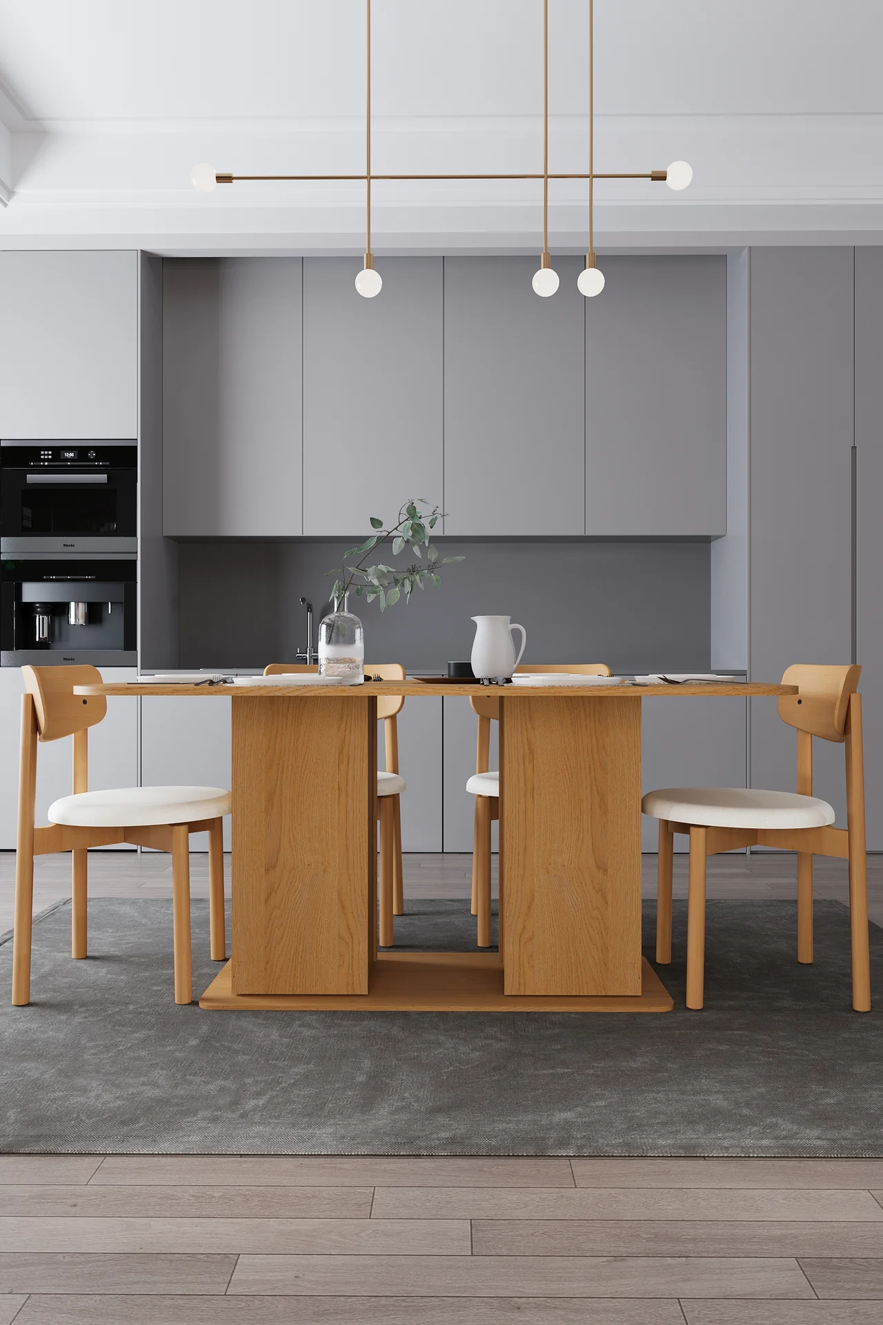6 Kişilik Yemek Masası Takımı 160x90 cm Dolaplı Masa ve 6 Sandalye - YMT-06