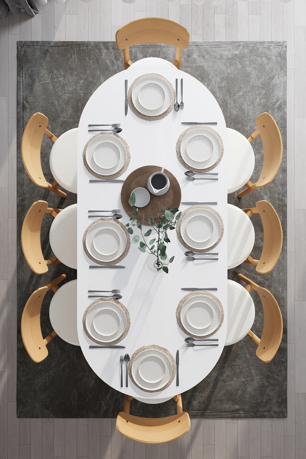 8 Kişilik Yemek Masası Takımı Oval 200x90 cm Masa ve 8 Sandalye - YMT-08