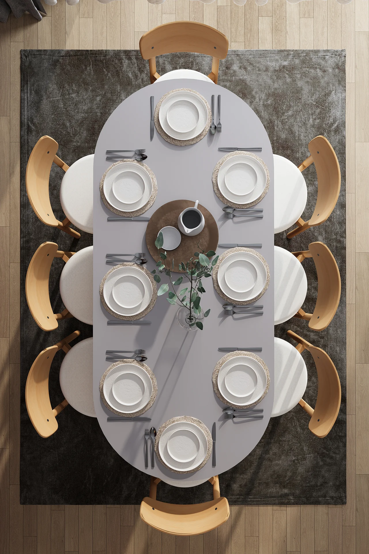 8 Kişilik Yemek Masası Takımı Oval 200x90 cm Masa ve 8 Sandalye - YMT-08