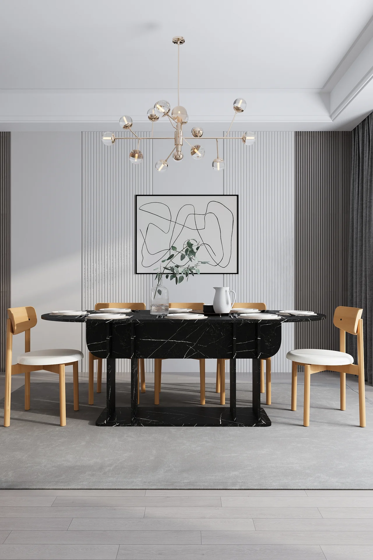 8 Kişilik Yemek Masası Takımı Oval 200x90 cm Masa ve 8 Sandalye - YMT-08