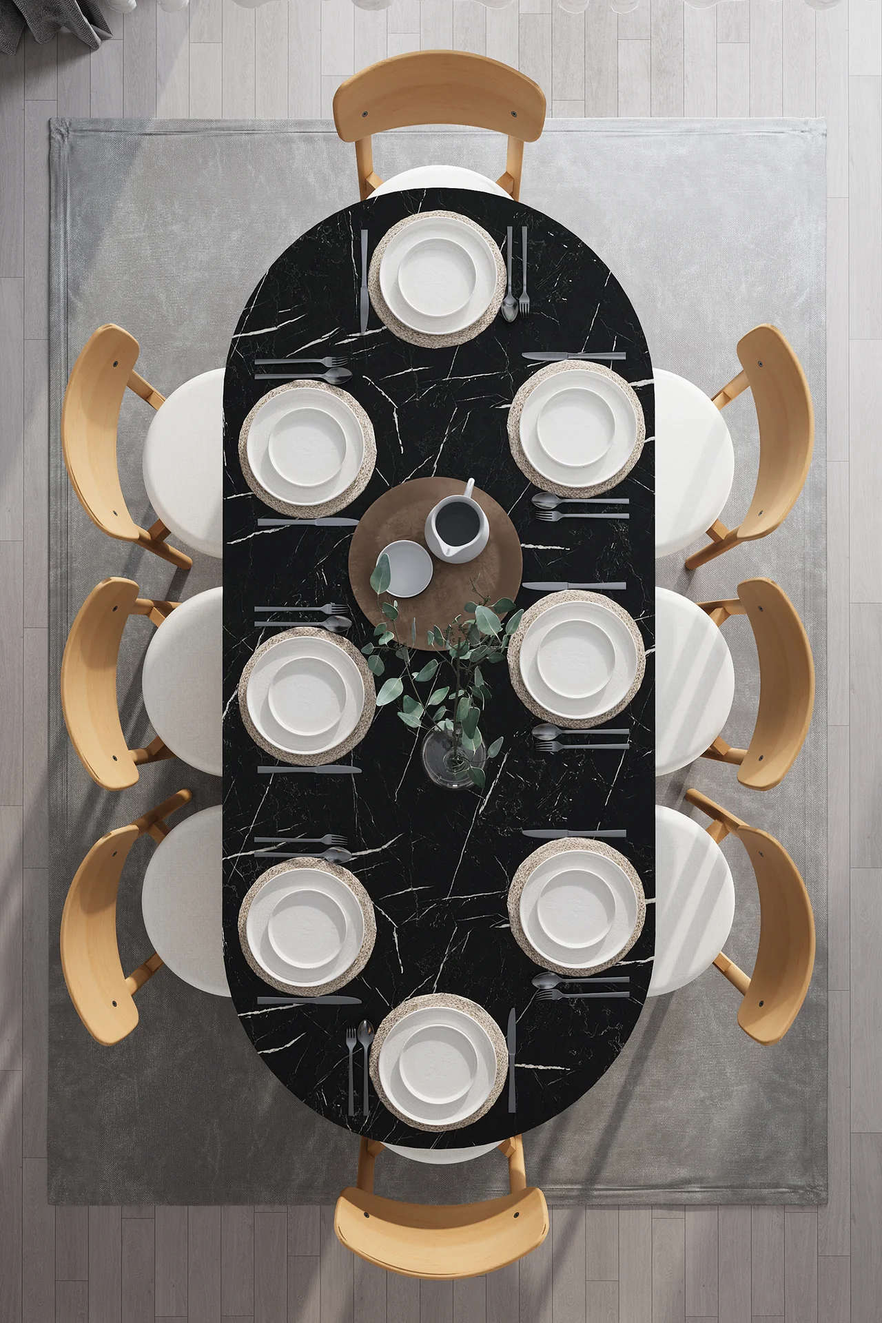 8 Kişilik Yemek Masası Takımı Oval 200x90 cm Masa ve 8 Sandalye - YMT-08