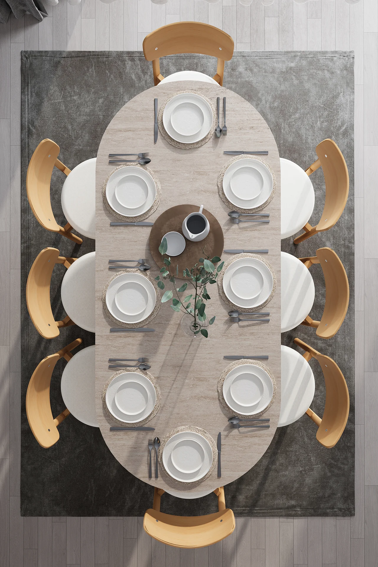 8 Kişilik Yemek Masası Takımı Oval 200x90 cm Masa ve 8 Sandalye - YMT-08