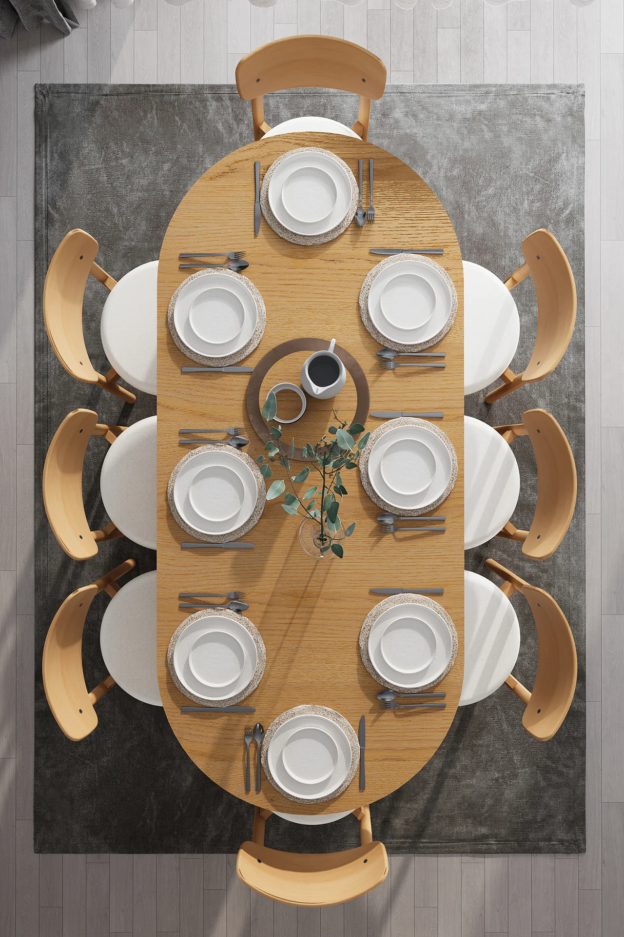 8 Kişilik Yemek Masası Takımı Oval 200x90 cm Masa ve 8 Sandalye - YMT-08