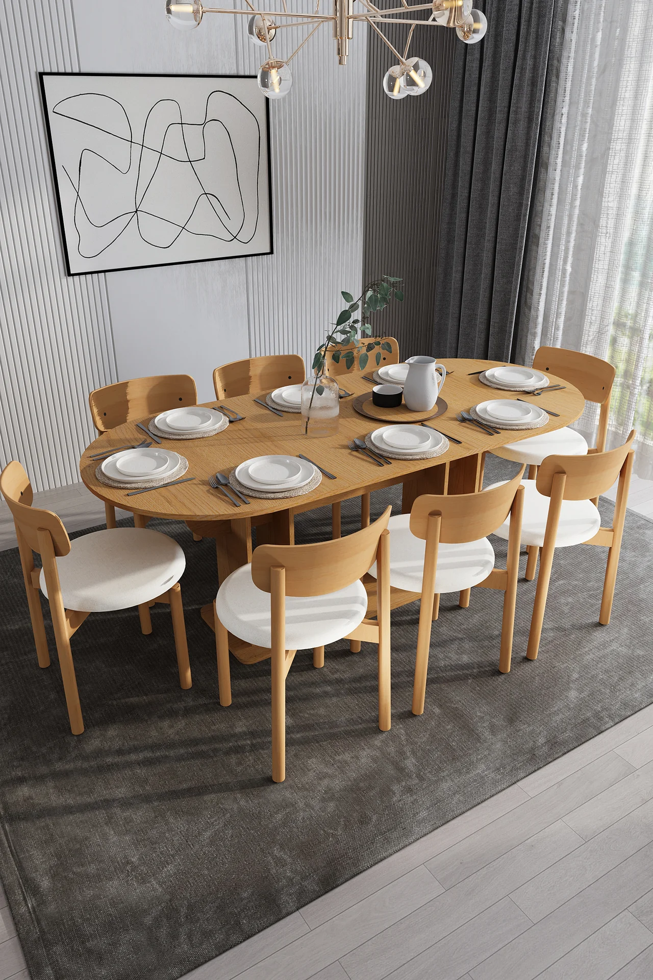 8 Kişilik Yemek Masası Takımı Oval 200x90 cm Masa ve 8 Sandalye - YMT-08