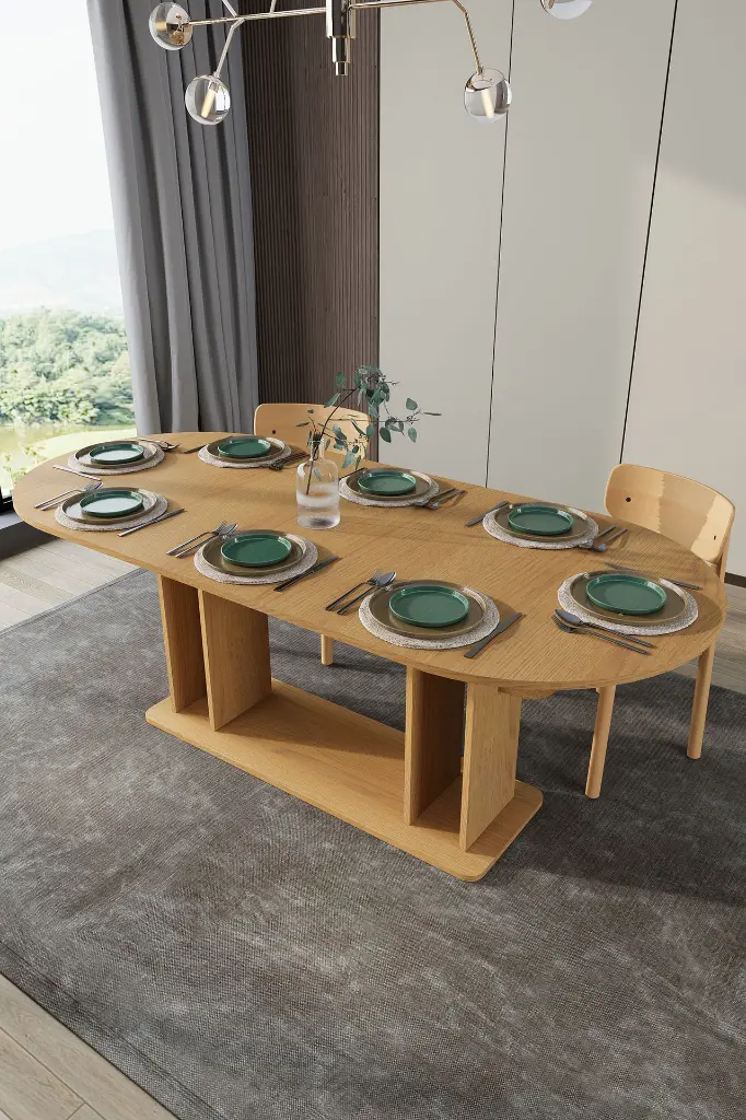 Oval Yemek Masası 8 Kişilik 200x90 cm %100 MDF - YM-08