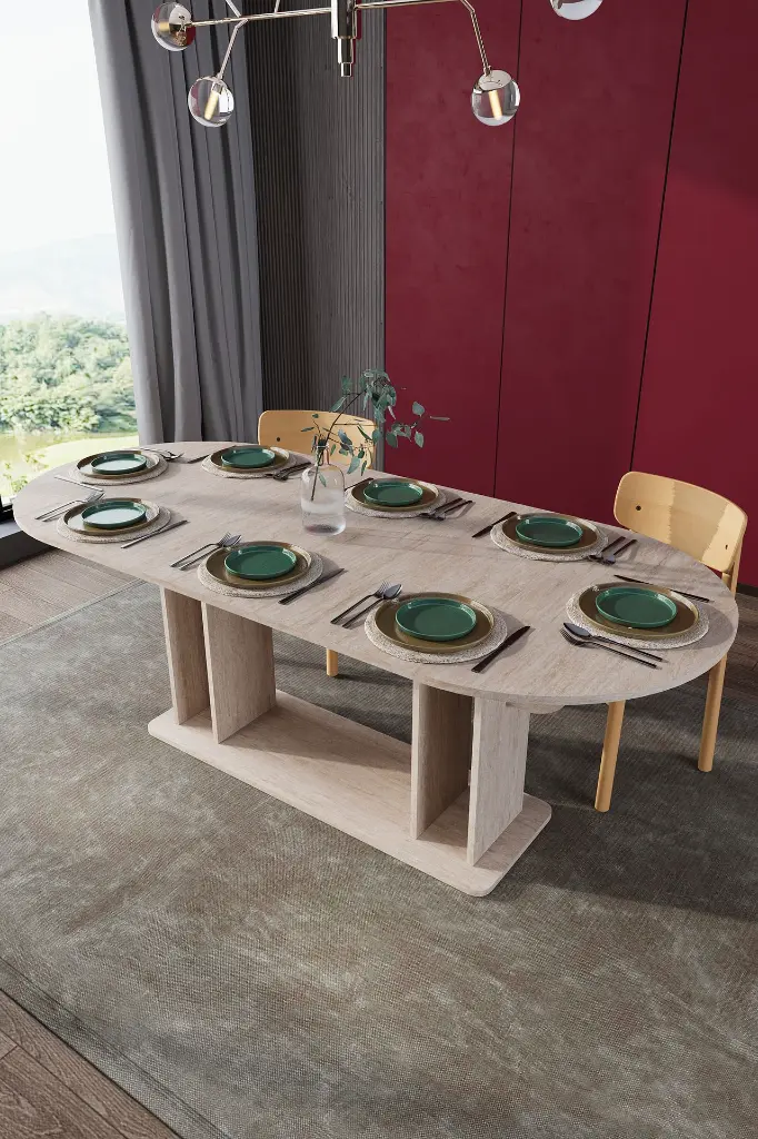 Oval Yemek Masası 8 Kişilik 200x90 cm %100 MDF - YM-08