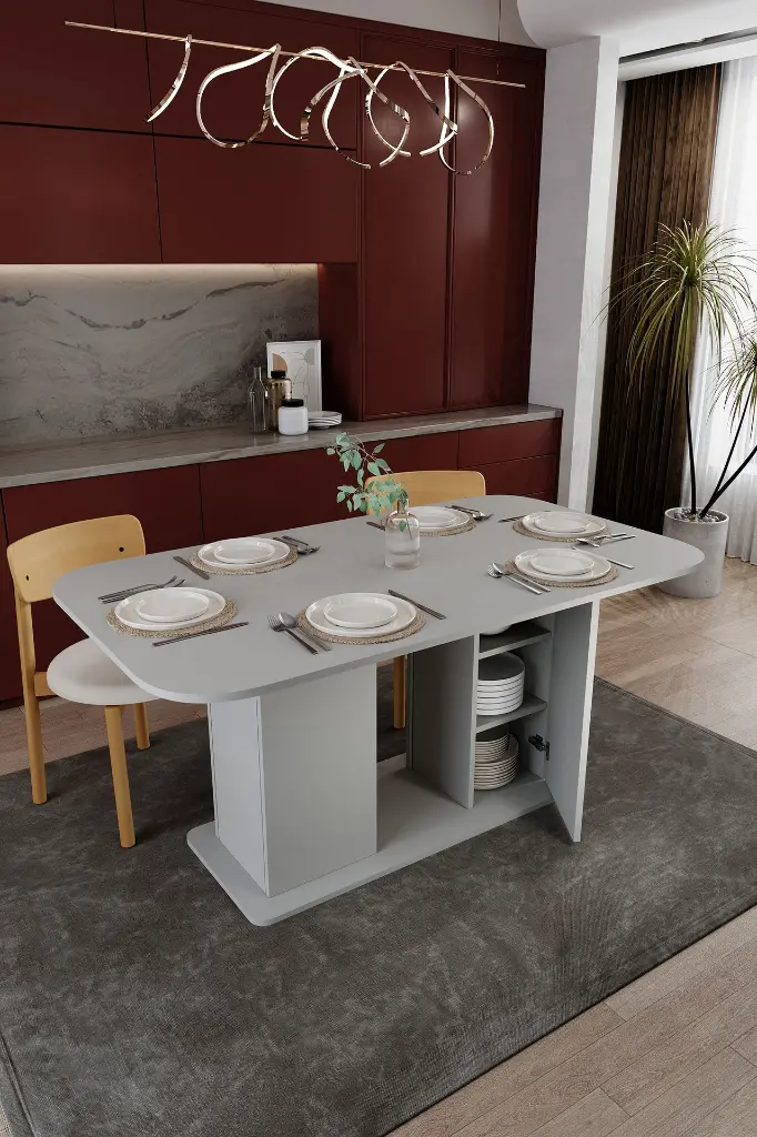 6 Kişilik Yemek Masası 160x90 cm Dolaplı %100 MDF - YM-06