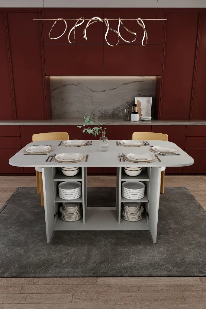 6 Kişilik Yemek Masası 160x90 cm Dolaplı %100 MDF - YM-06