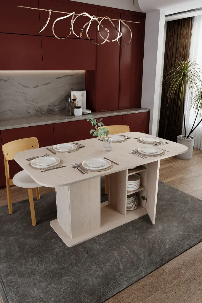 6 Kişilik Yemek Masası 160x90 cm Dolaplı %100 MDF - YM-06
