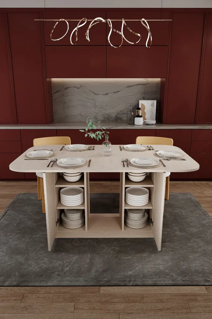 6 Kişilik Yemek Masası 160x90 cm Dolaplı %100 MDF - YM-06