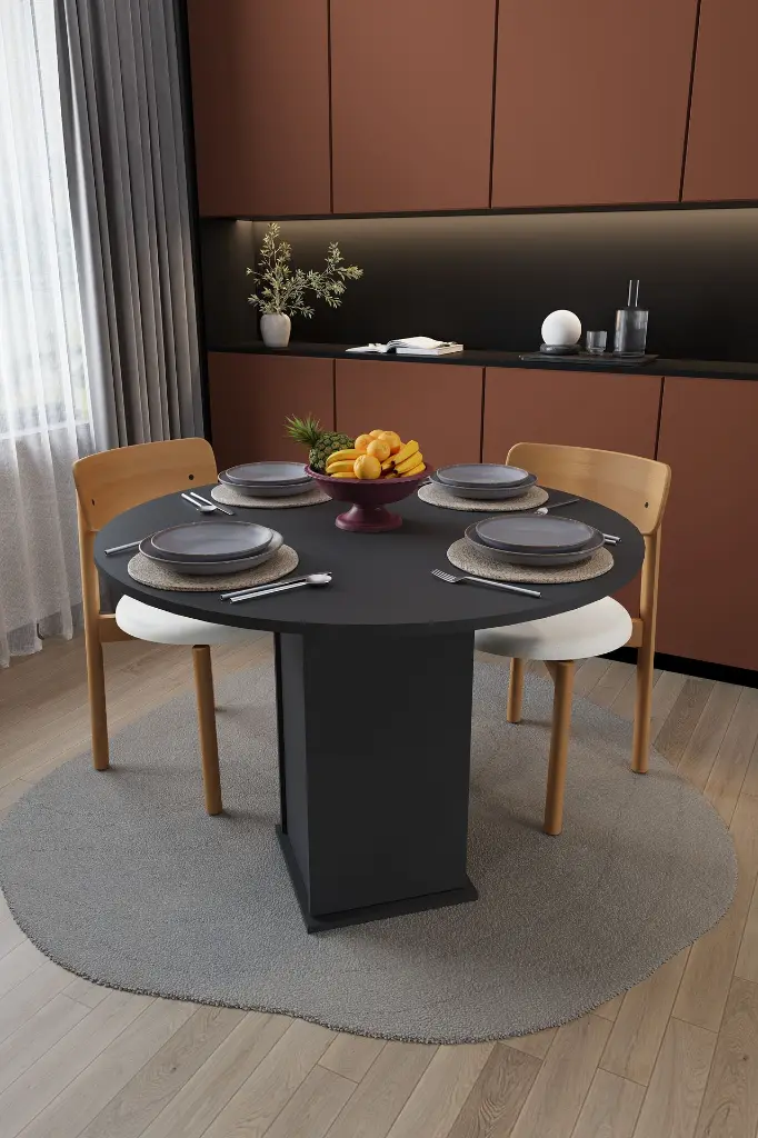 Yuvarlak Yemek Masası 4 Kişilik 90 cm Dolaplı %100 MDF - YM-04