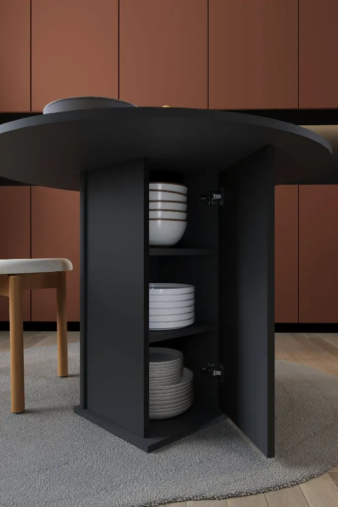 Yuvarlak Yemek Masası 4 Kişilik 90 cm Dolaplı %100 MDF - YM-04