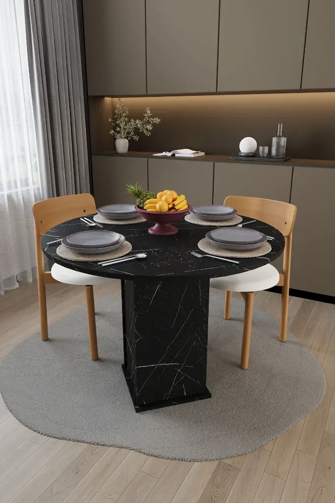 Yuvarlak Yemek Masası 4 Kişilik 90 cm Dolaplı %100 MDF - YM-04