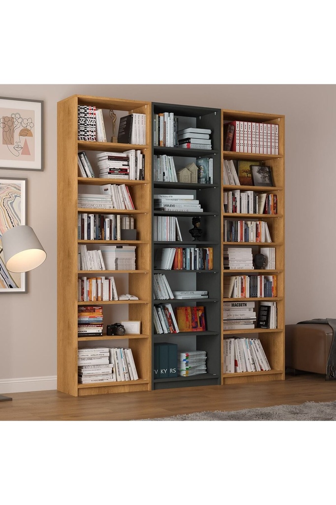 Koyu Gri & Petra Üç Modüllü Kitaplık K-29 - Görsel 2