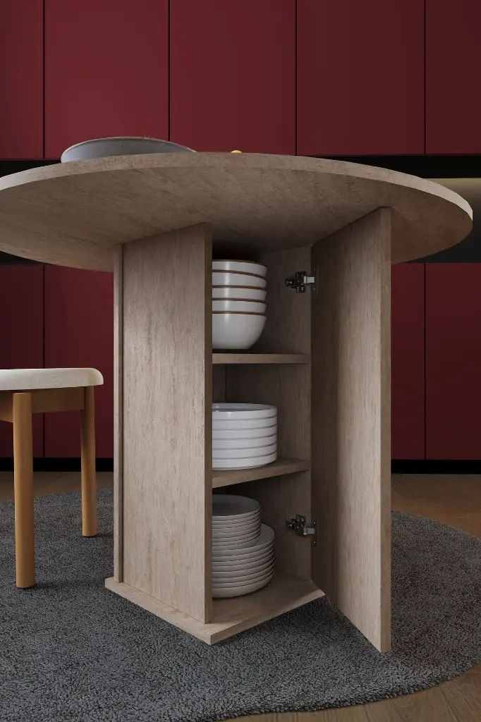 Yuvarlak Yemek Masası 4 Kişilik 90 cm Dolaplı %100 MDF - YM-04