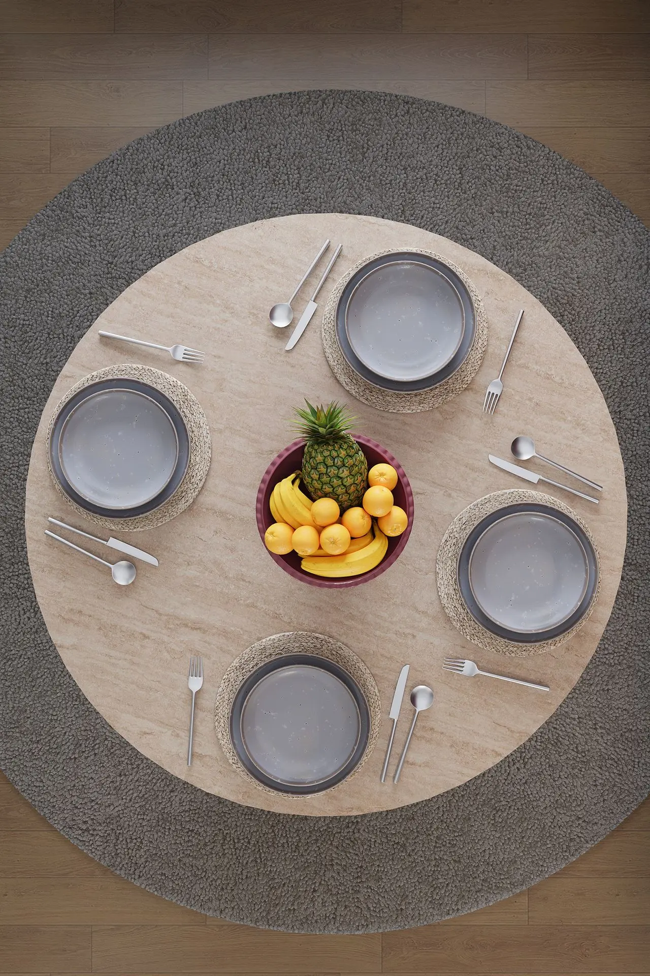 Yuvarlak Yemek Masası 4 Kişilik 90 cm Dolaplı %100 MDF - YM-04