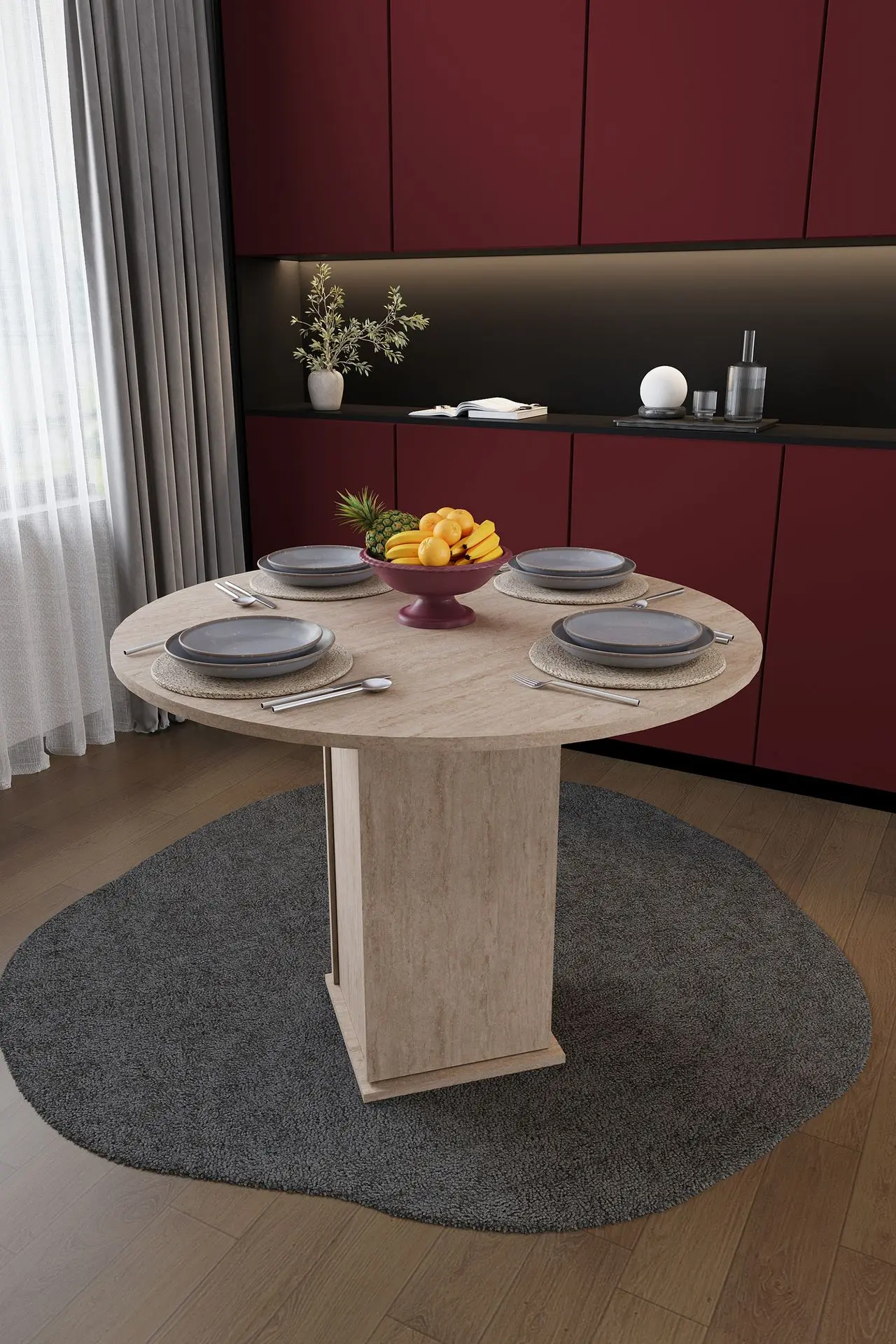 Yuvarlak Yemek Masası 4 Kişilik 90 cm Dolaplı %100 MDF - YM-04