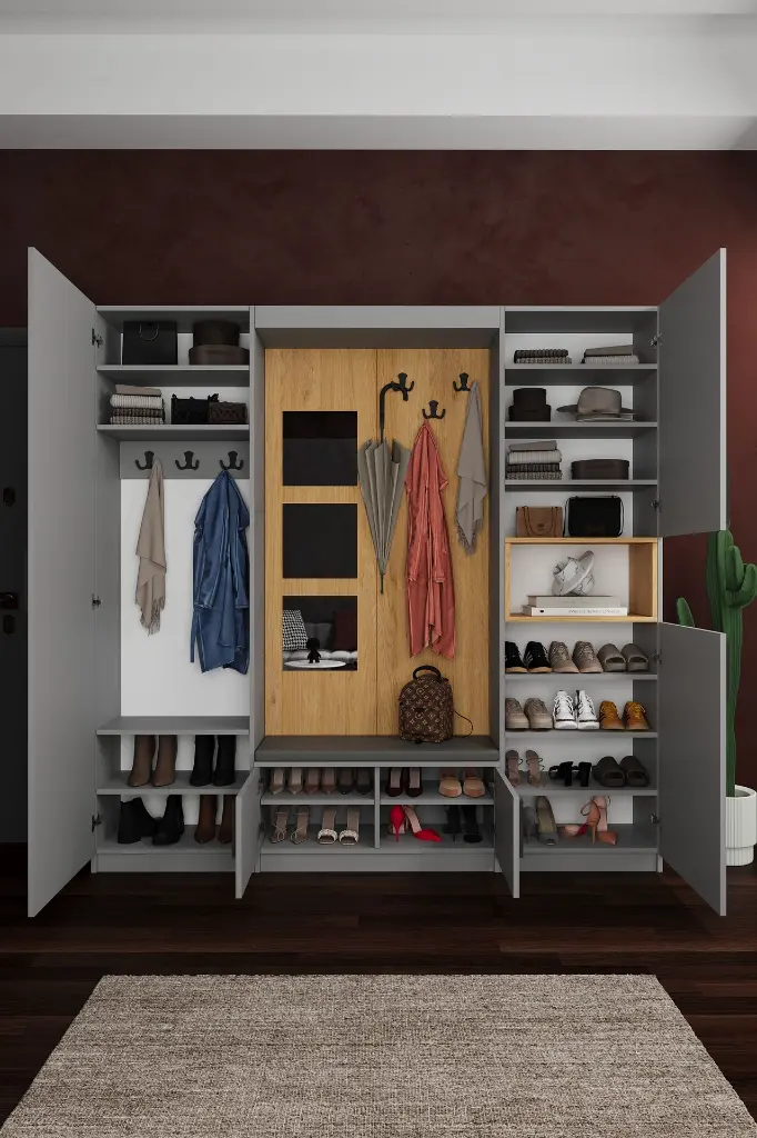 Modern Vestiyer ve Portmanto 210 cm Oturaklı Aynalı Ayakkabılıklı V-04 
