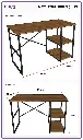 METALCM01 ölçü şeması: perspektif ve ön görünüşte 120 cm genişlik, 60 cm derinlik, 75 cm yükseklik, 35 cm raf derinliği.