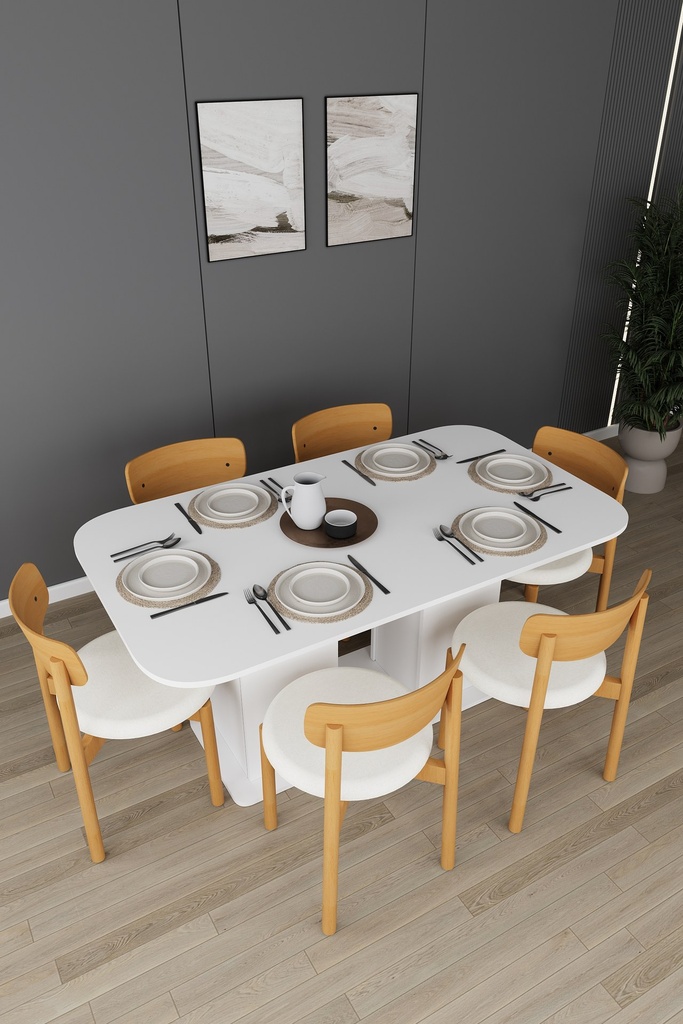 Yemek Odası Takımı TV Üniteli ve Konsollu 160x90 Masa 6 Sandalye - YT-01