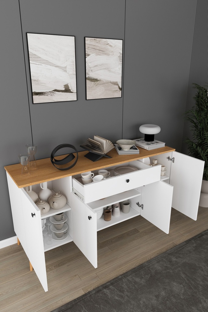 Yemek Odası Takımı TV Üniteli ve Konsollu 160x90 Masa 6 Sandalye - YT-01