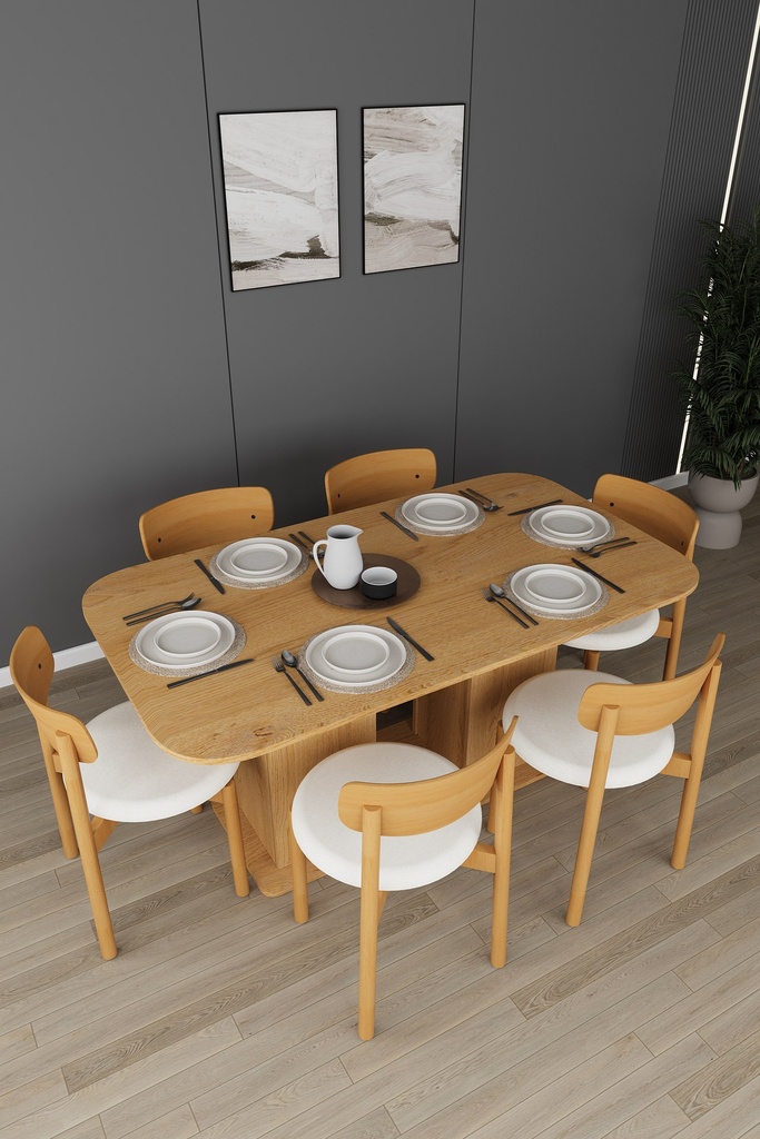 Yemek Odası Takımı TV Üniteli ve Konsollu 160x90 Masa 6 Sandalye - YT-01