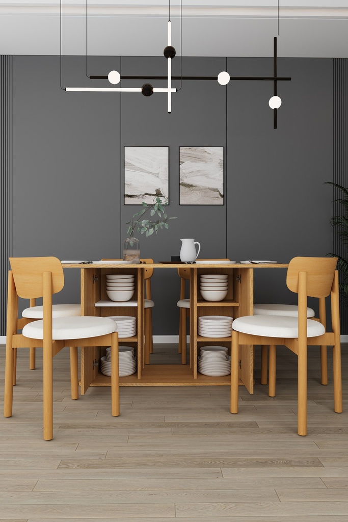 Yemek Odası Takımı TV Üniteli ve Konsollu 160x90 Masa 6 Sandalye - YT-01