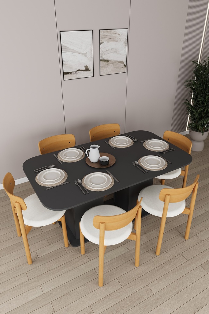 Yemek Odası Takımı TV Üniteli ve Konsollu 160x90 Masa 6 Sandalye - YT-01