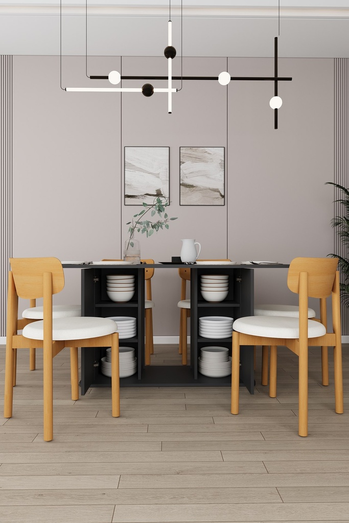 Yemek Odası Takımı TV Üniteli ve Konsollu 160x90 Masa 6 Sandalye - YT-01