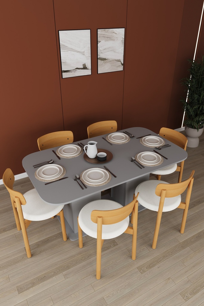 Yemek Odası Takımı TV Üniteli ve Konsollu 160x90 Masa 6 Sandalye - YT-01