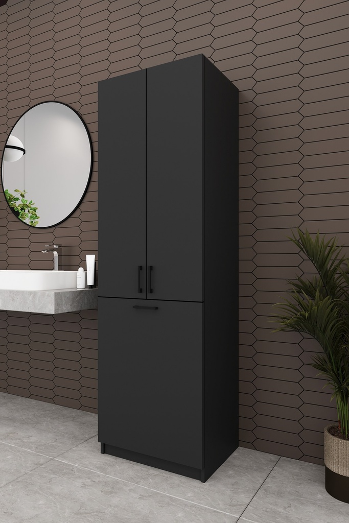 Kirli Sepetli Banyo Dolabı 2 Kapaklı Raflı 60x194 cm - BD-06