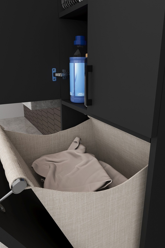 Kirli Sepetli Banyo Dolabı 2 Kapaklı Raflı 60x194 cm - BD-06
