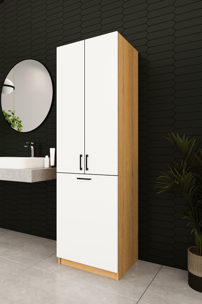 Kirli Sepetli Banyo Dolabı 2 Kapaklı Raflı 60x194 cm - BD-06